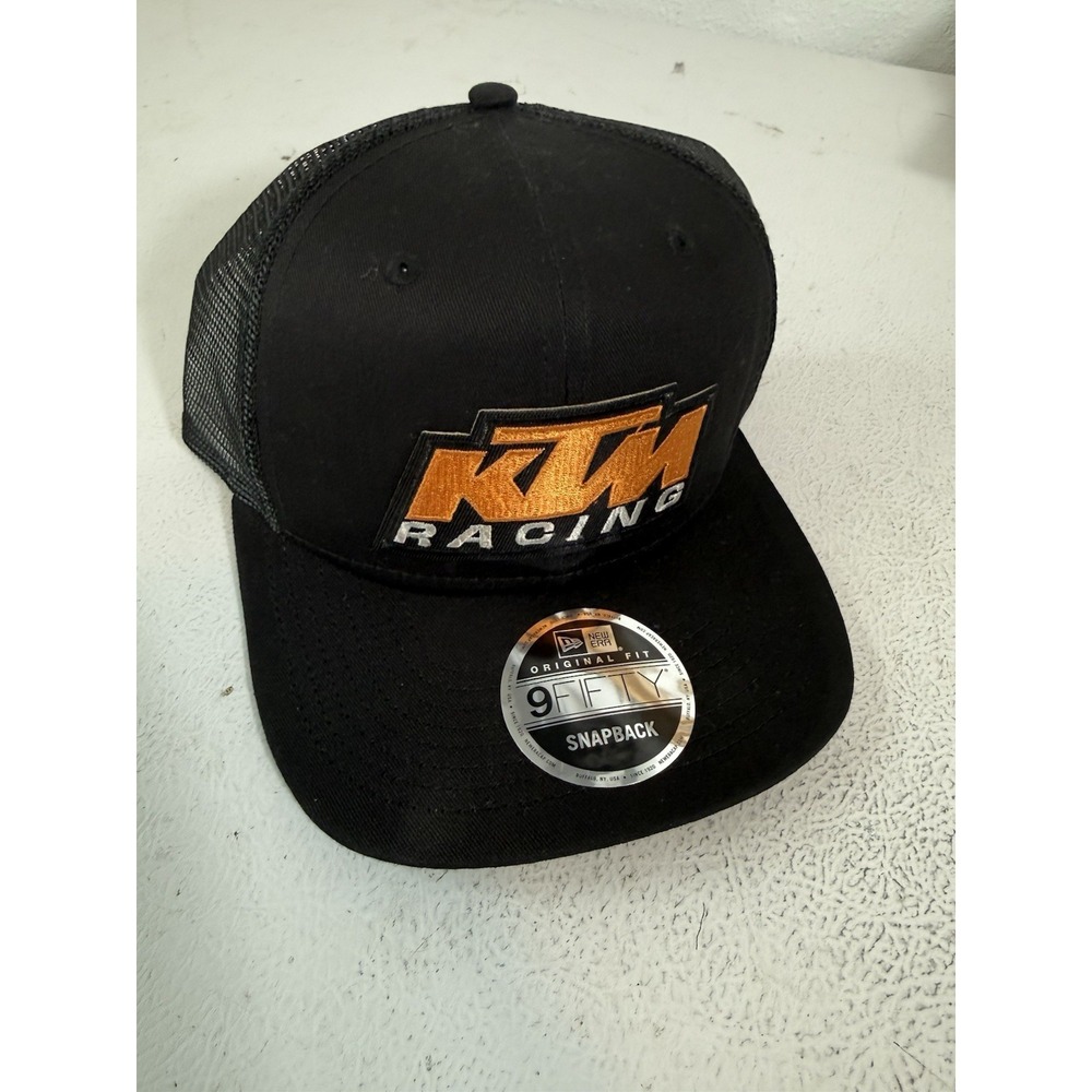 New Era Trucker Hat w/ Heat Pressed KTM Patch. Snapback 9Fifty Black Moto